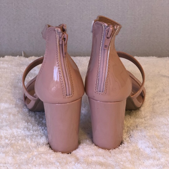 Shoe LaLa Nude Open Toed Shoe with Tapered Heel - Picture 7 of 8